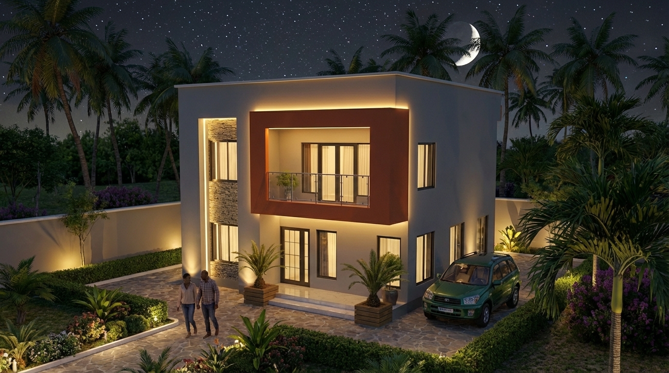 Vue nocturne perspective jardin - Duplex D4-034